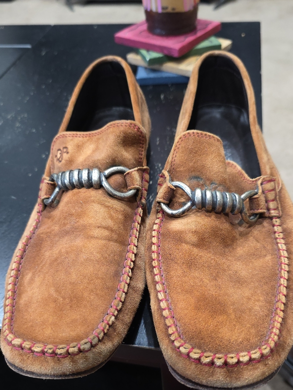 Donald J. Pliner Brown Suede Loafers with Metal Bit